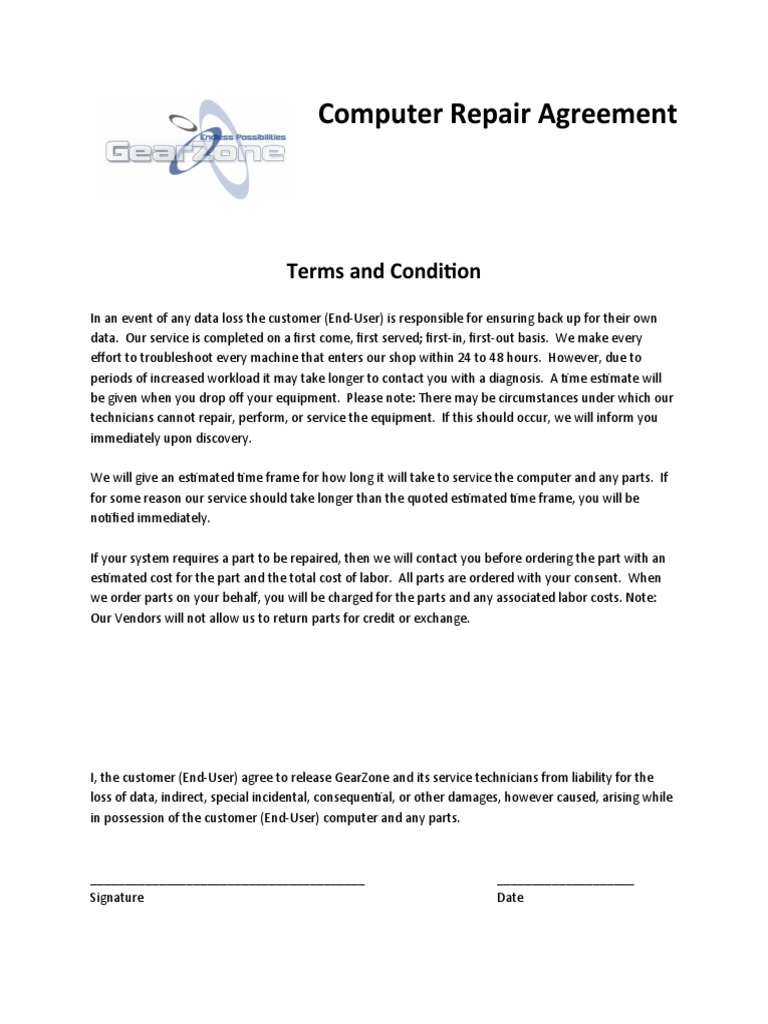 Computer Repair Agreement | PDF