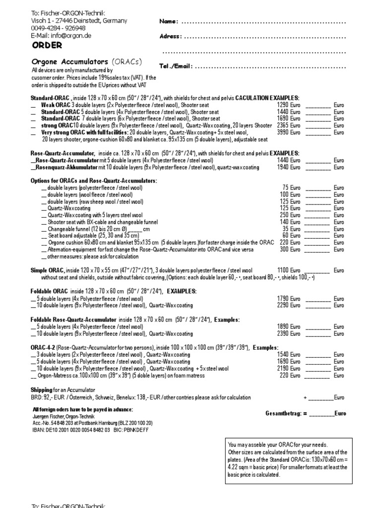 Order: Orgone Accumulators (Oracs) | PDF | Wool | Value Added Tax