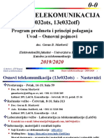 Osnovi Telekomunikacija - Predavanje - 0-0 - Uvodno Predavanje - 2020 PDF