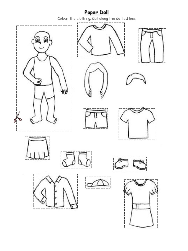Paper Doll: Colour The Clothing. Cut Along The Dotted Line | PDF