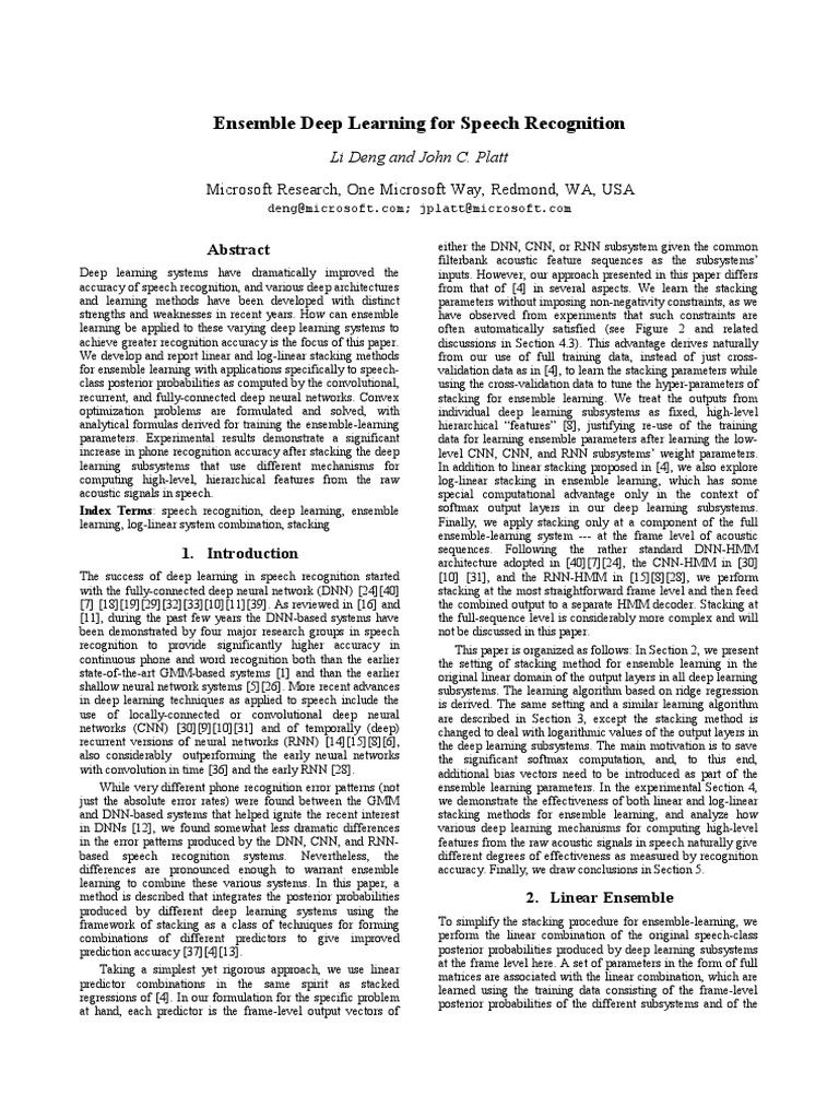 Ensemble Deep Learning For Speech Recognition: Microsoft Research, One ...