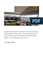 Independent Report Submitted To The South African Human Rights Commission Concerning The City of Cape Town's COVID 19 Shelter For Street Based People - Strandfontein Cape Town