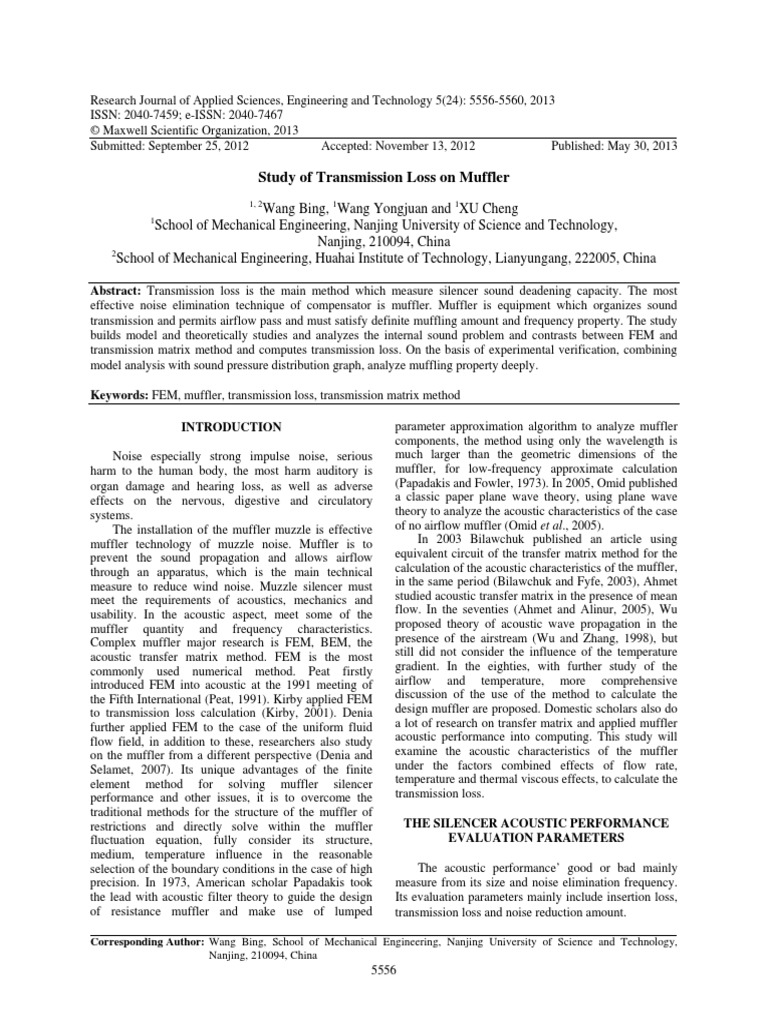 Study of Transmission Loss On Muffler PDF Finite Element Method