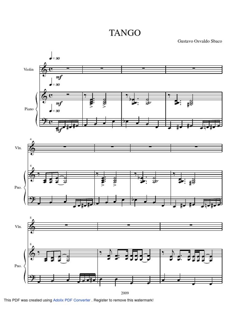 Tango for Violin and Piano | PDF