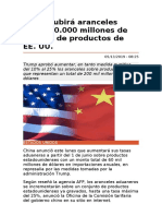 China Subirá Aranceles Sobre 60