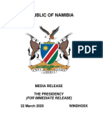 Republic of Namibia: Media Release The Presidency