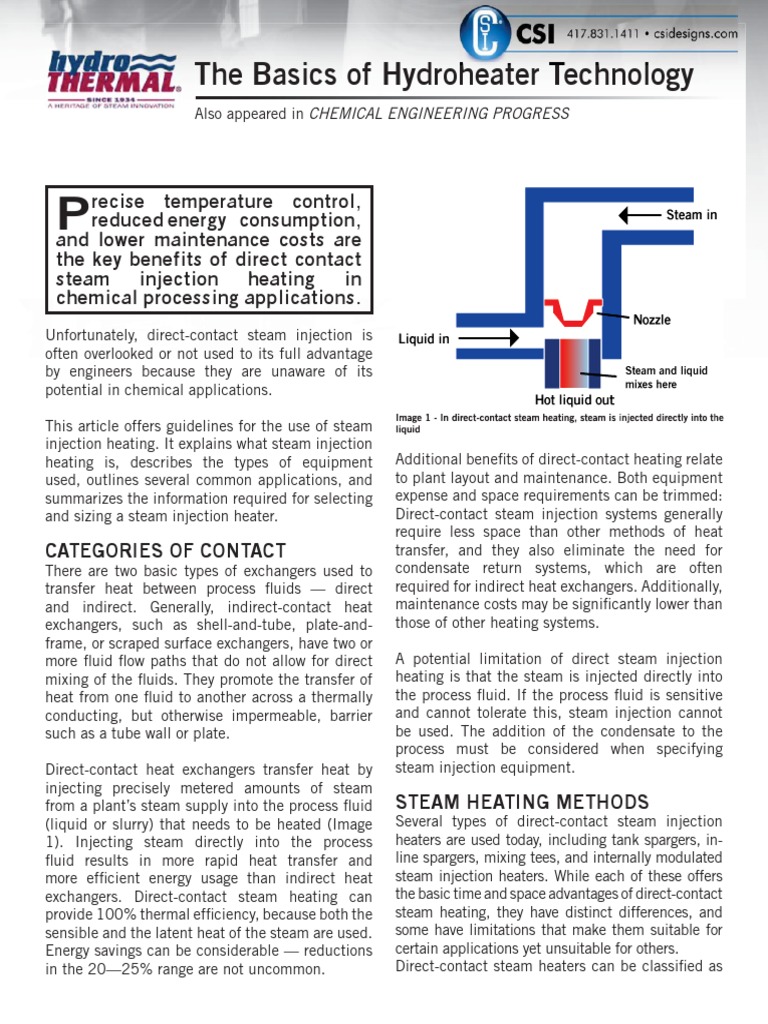 Direct Contact Steam Injection Heating | PDF | Steam | Valve