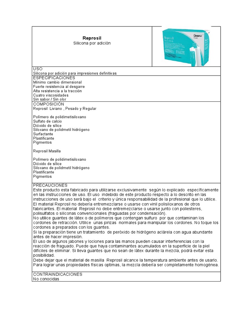 Reprosil Dentsply | PDF | Silicona | Catálisis