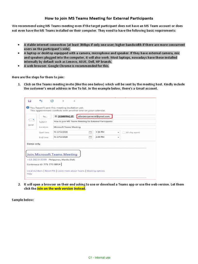 How To Join MS Teams Meeting For External Participants | PDF