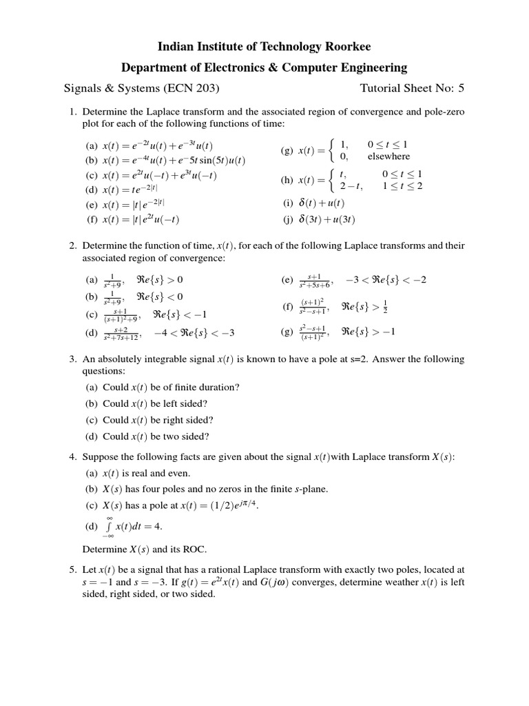 Tut 5 Laplace Transform Signal Processing