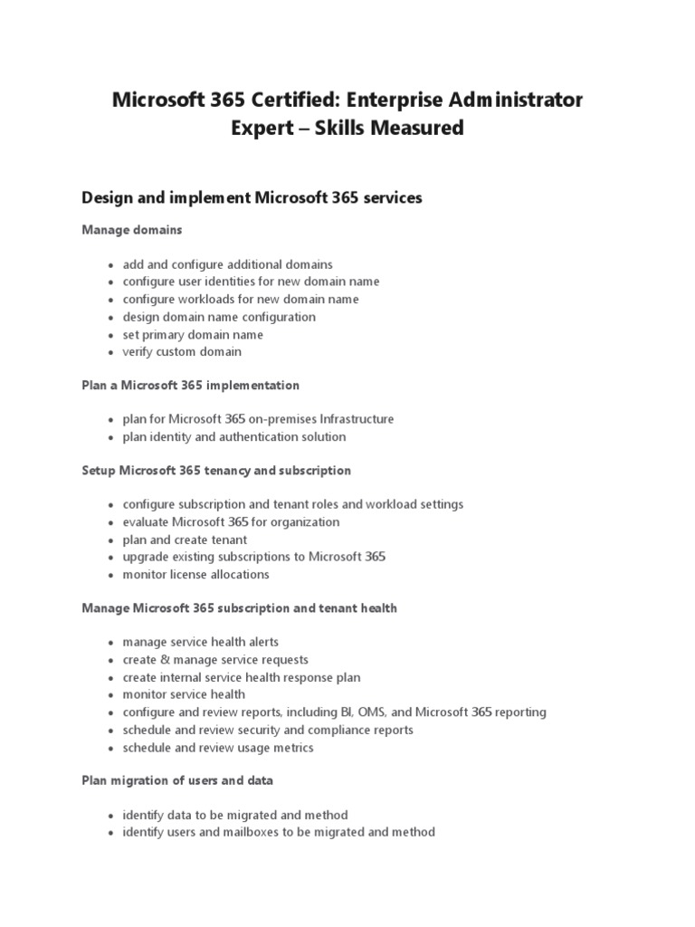 Microsoft 365 Enterprise Admin Skills Guide | PDF | Office 365 ...