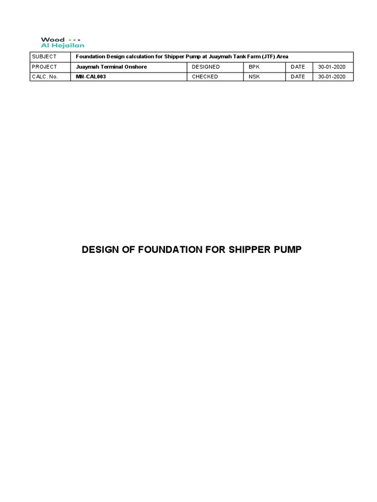 JTF Shipper Pump Foundation Calculation PDF PDF Pascal (Unit) Geotechnical Engineering