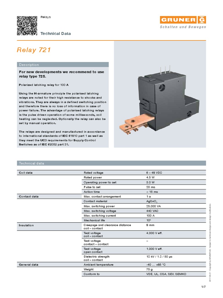 Gruner Ul721qR1a Relay PDF Relay Insulator (Electricity)