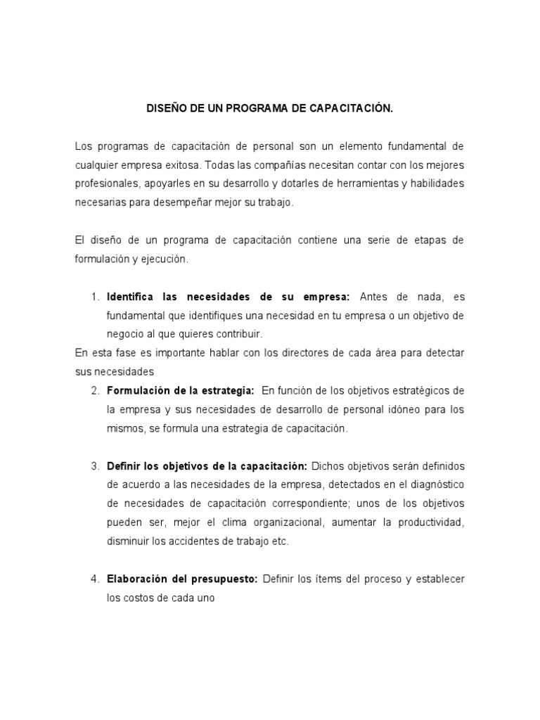 Diseño de Programa de Capacitación | PDF | Evaluación | Diseño