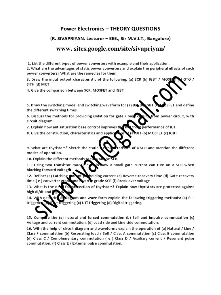 Key Power Electronics Questions | PDF | Power Inverter | Power Electronics