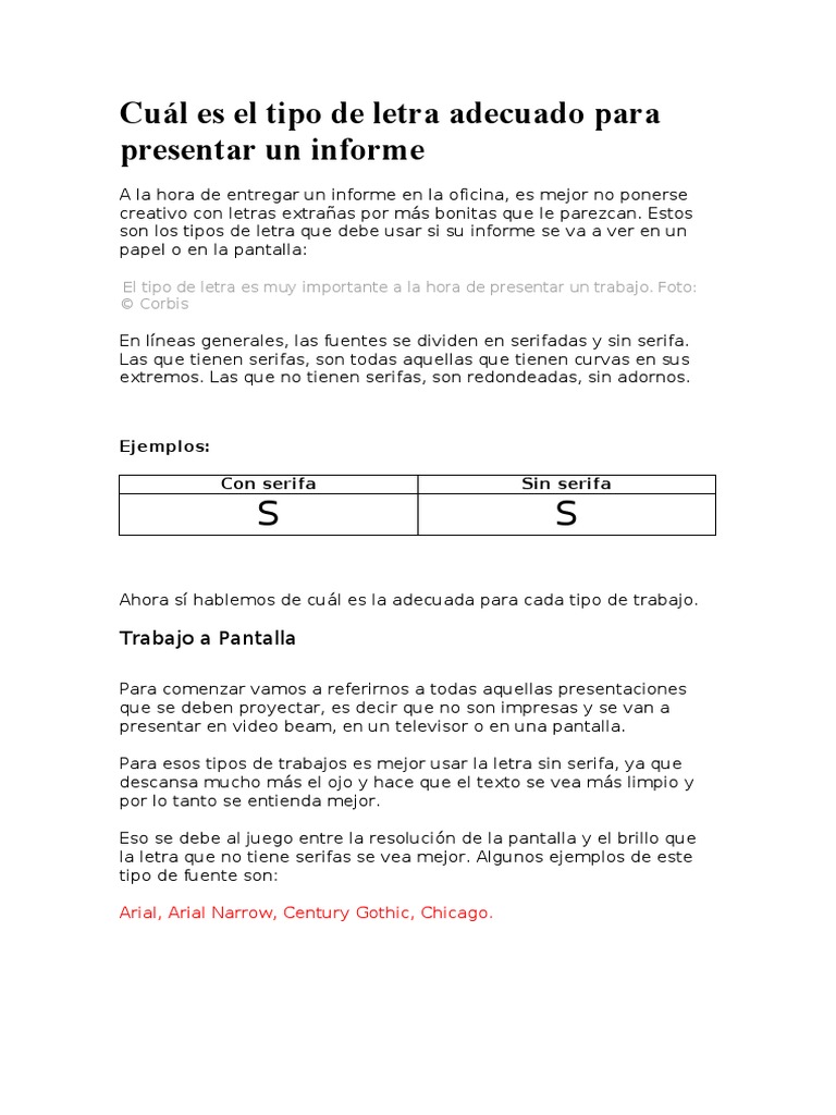 Cuál Es El Tipo de Letra Adecuado para Presentar Un Informe | PDF ...