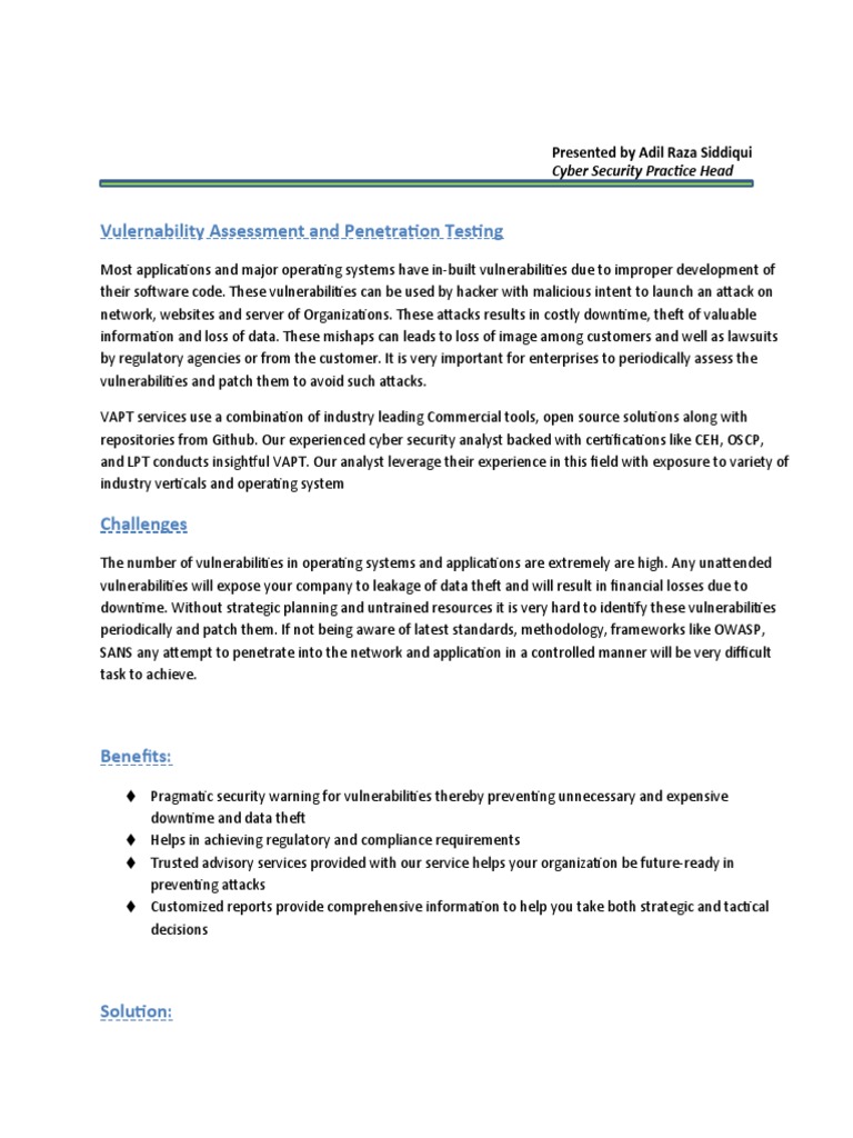 VAPT Services for Enhanced Cyber Security | PDF | Penetration Test ...
