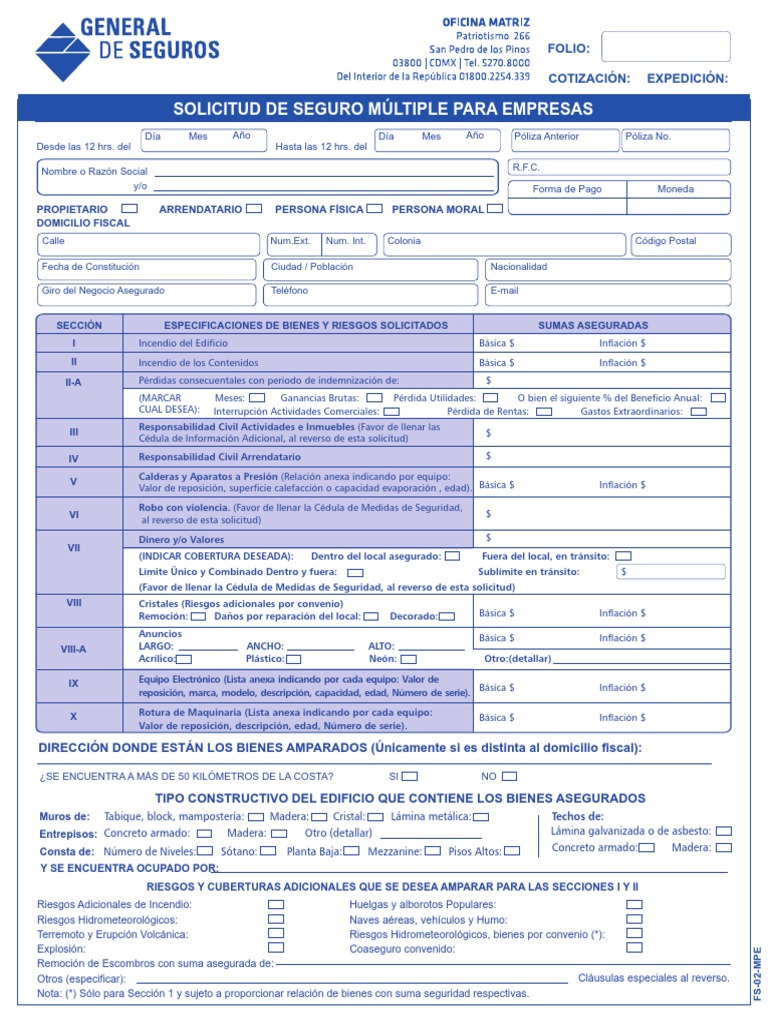 Solicitud de Póliza de Seguro Empresarial | PDF | Póliza de seguros ...