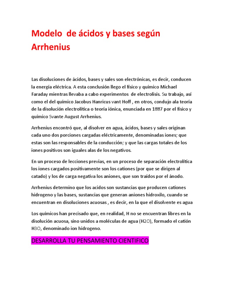 Modelo de Ácidos y Bases Según Arrhenius | PDF
