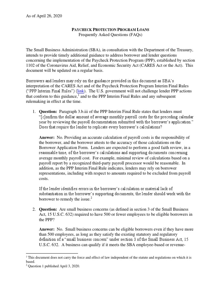 PPP Loan FAQs for Borrowers and Lenders | PDF