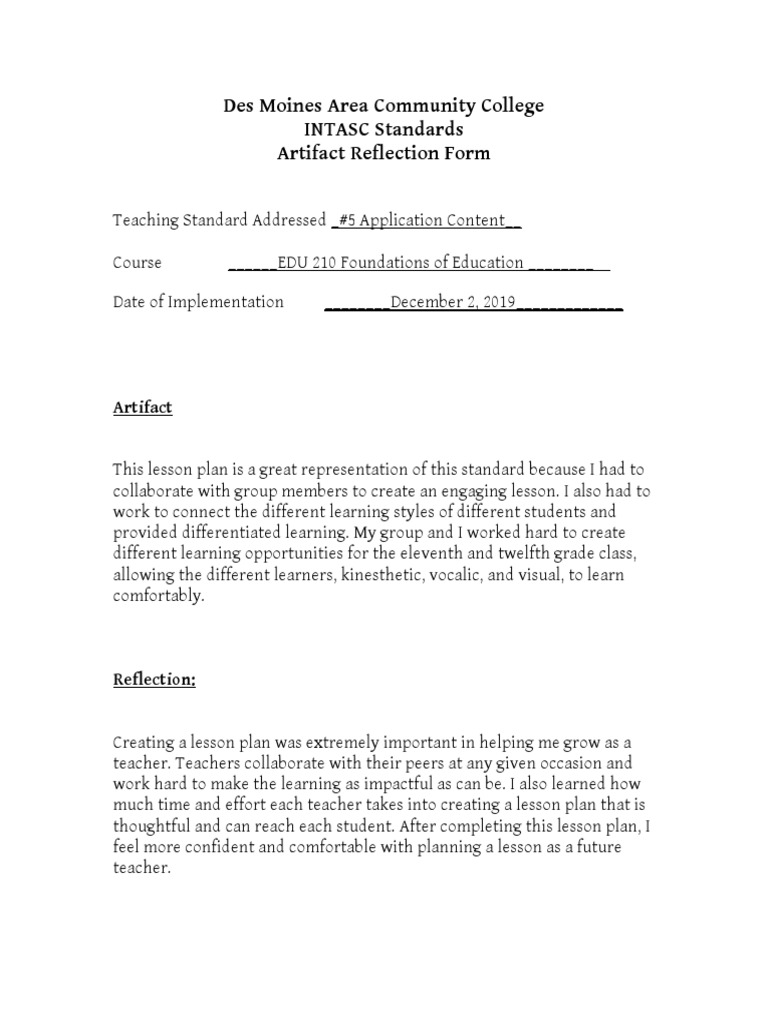 Lesson Plan Reflection for EDU 210 | PDF | Career & Growth | Social Science