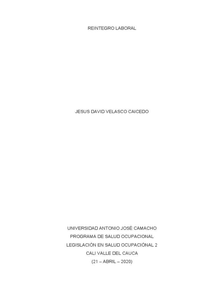 Normatividad del Reintegro Laboral | PDF | Seguridad y salud ...