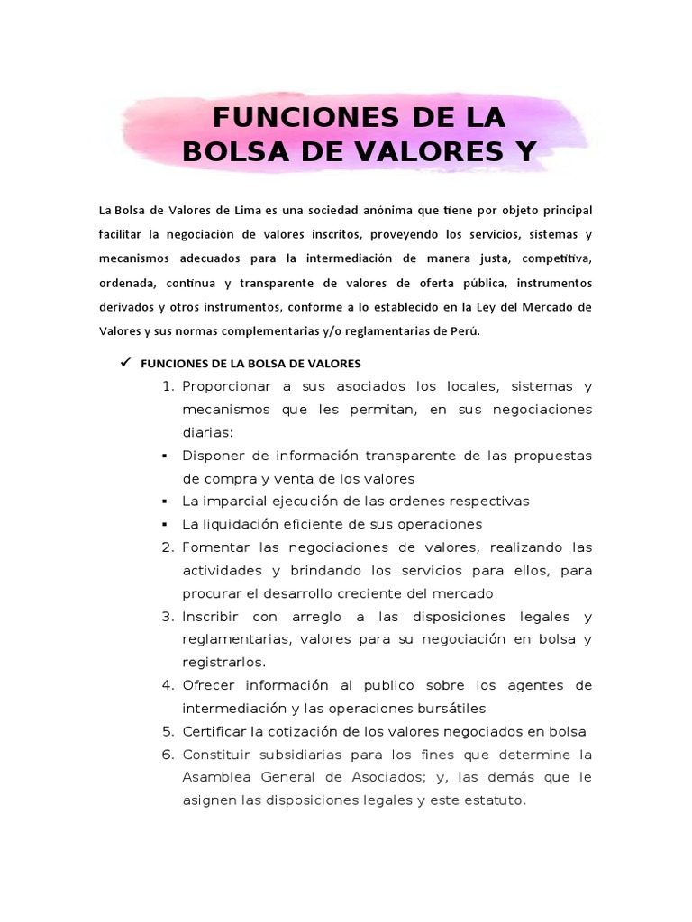 Bolsa de Valores de Lima: Funciones y Sectores | PDF | Bolsa | Minería