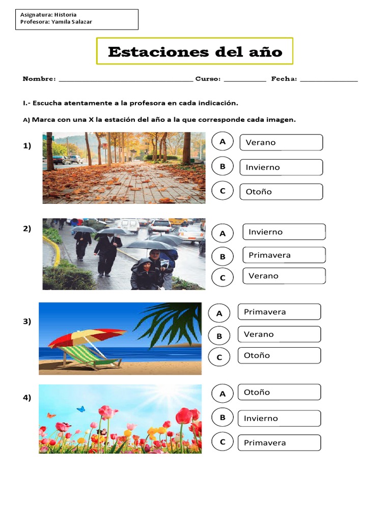 Guía Estaciones Del Año 1° Basico | PDF | Verano | Invierno