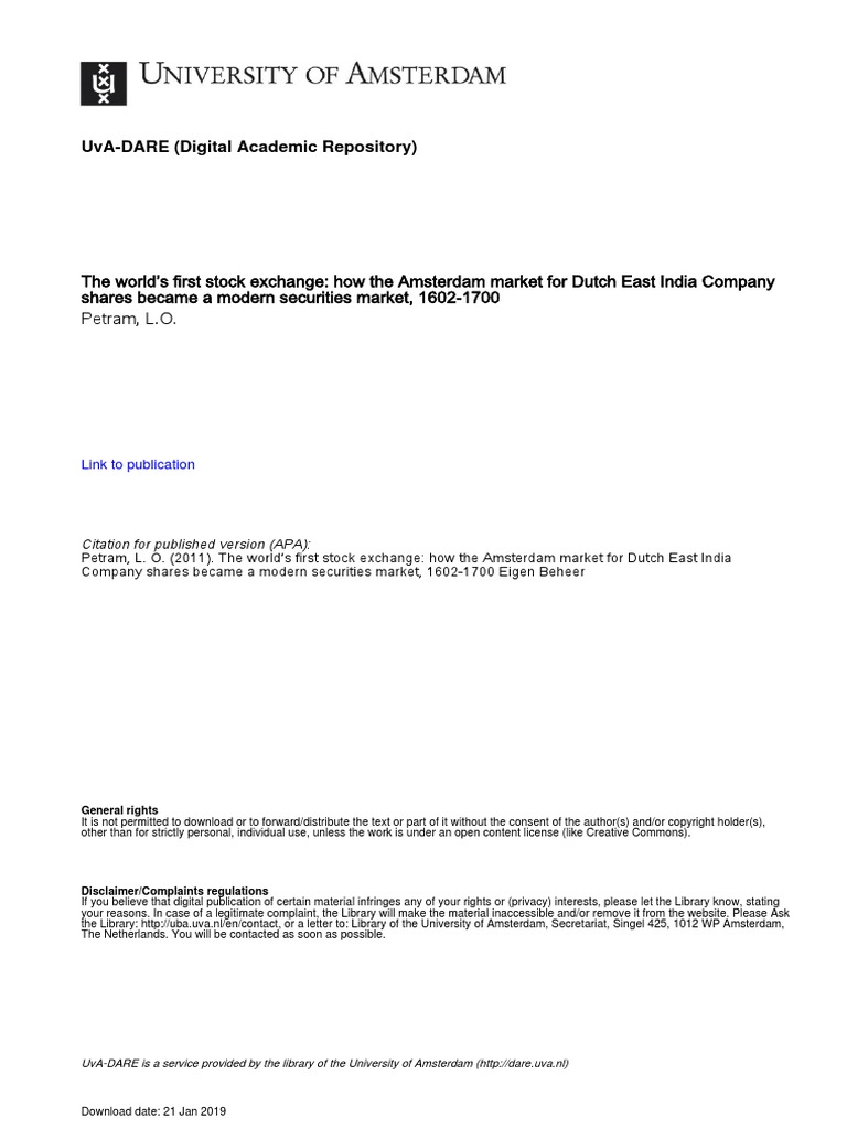 The Worlds First Stock Exchange PDF | PDF | Stocks | Speculation