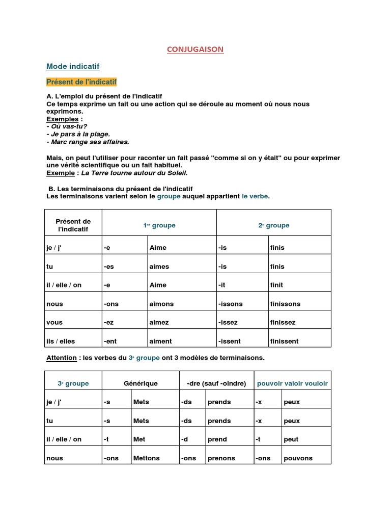 Conjugaison des temps de l'indicatif | PDF | Arts du langage et discipline