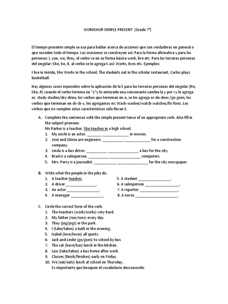 Simple Present Workshop Guide | PDF | Language Mechanics | Linguistics
