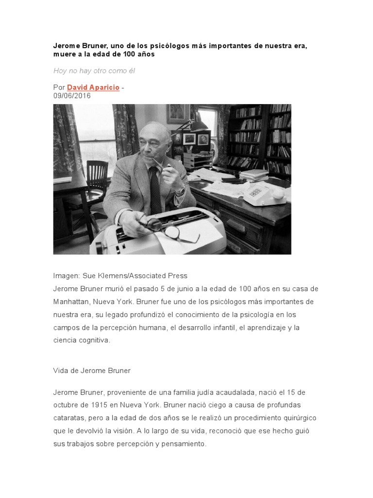 Legado de Jerome Bruner en Psicología | PDF | Las emociones | Sensación