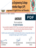 Certificate For Mr. Aamir Ali Chauhan For "COVID-19 Quiz Cum Awareness Program " PDF