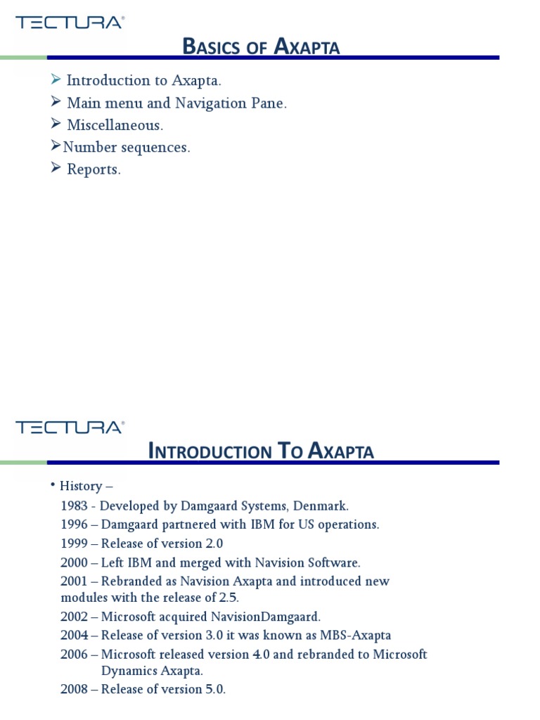 Asics OF Xapta: Introduction To Axapta. Main Menu and Navigation Pane ...