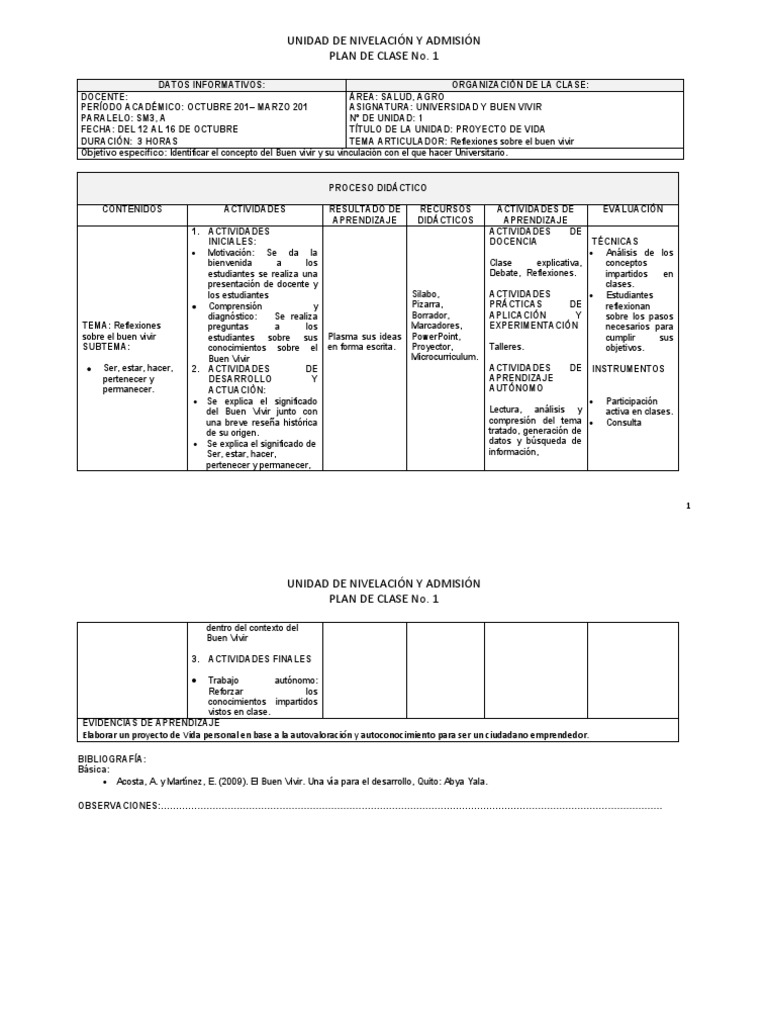 Plan de Clase N°11111 | PDF | Evaluación | Aprendizaje