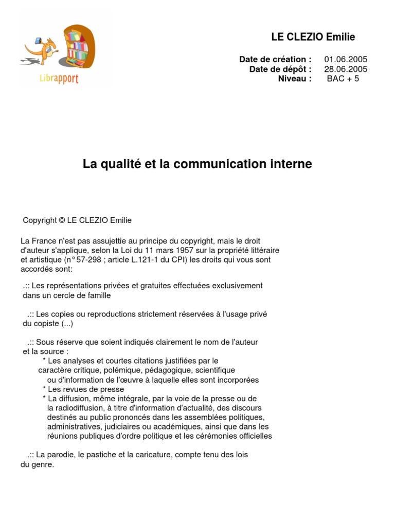 La Qualite Et La Communication Interne | PDF | Management de la qualité ...