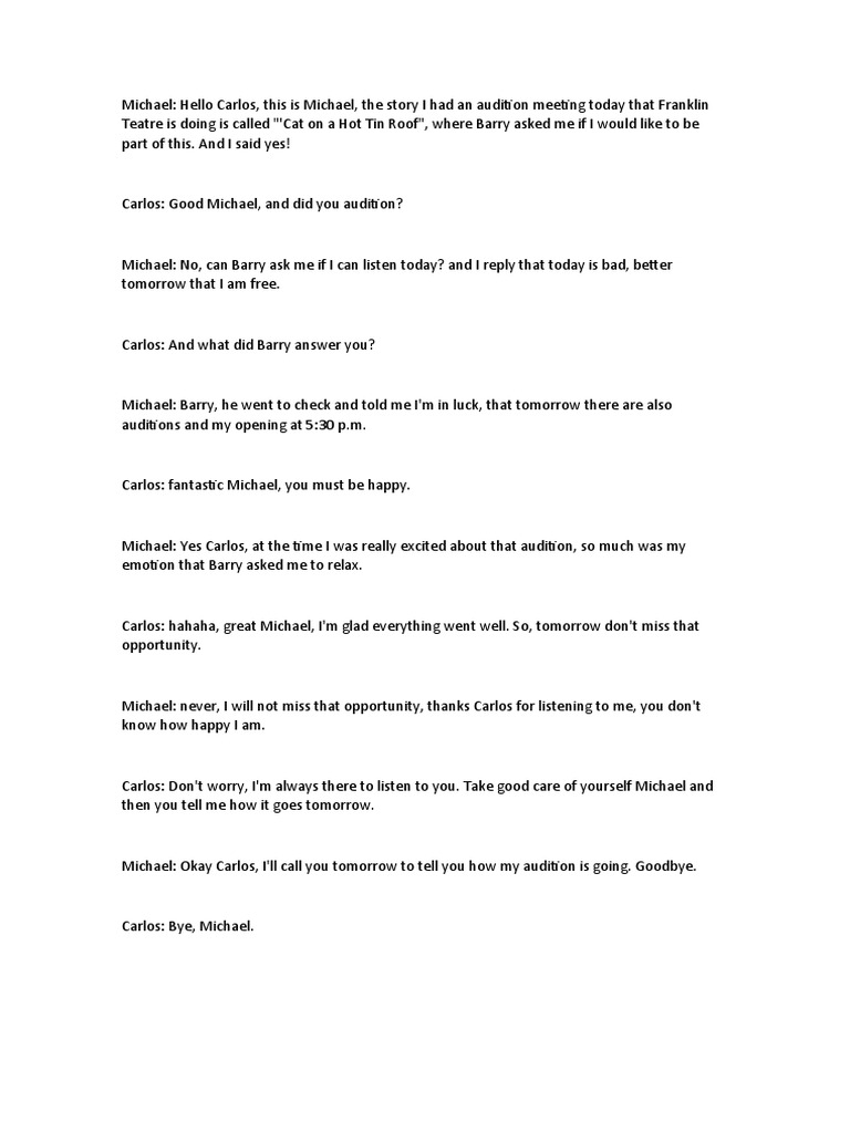 Michael's Audition for Franklin Theatre | PDF