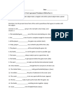 Name: - Date: - Subject-Verb Agreement Worksheet (Fill-In Part 1)