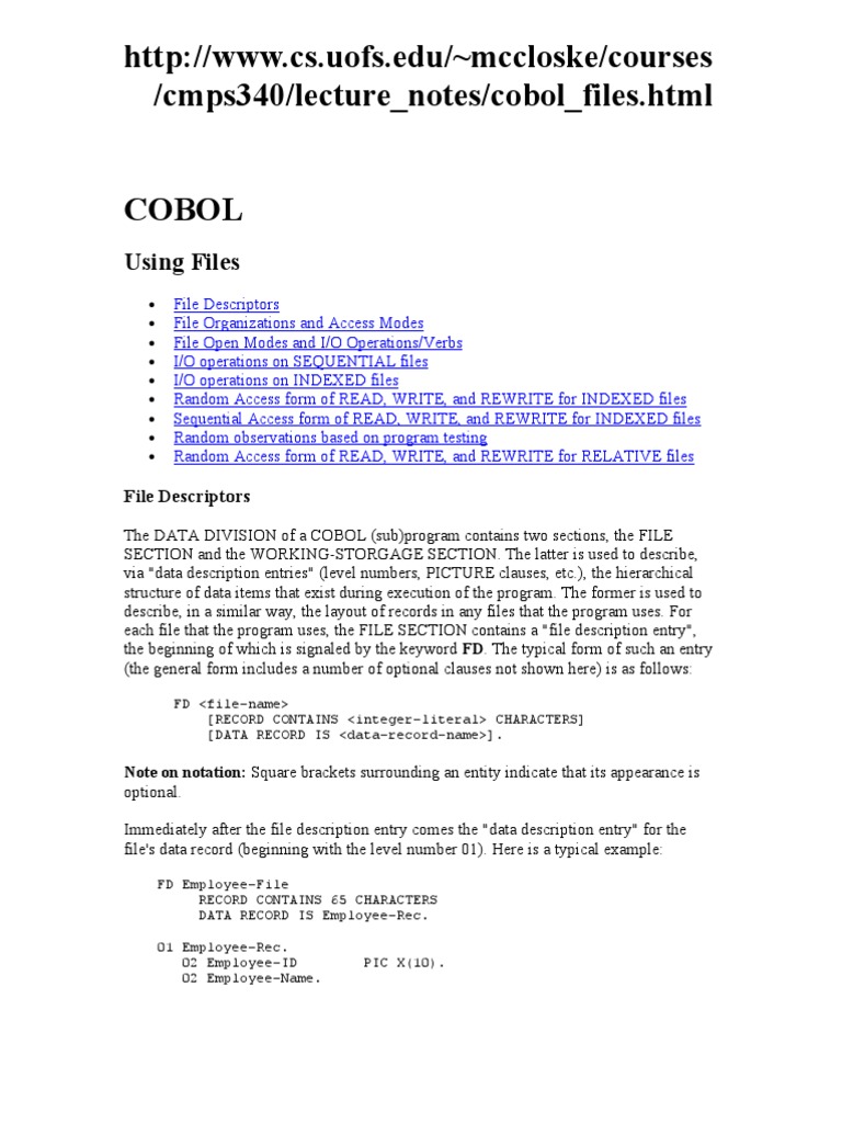 Cobol Vsam File Access PDF Database Index Control Flow