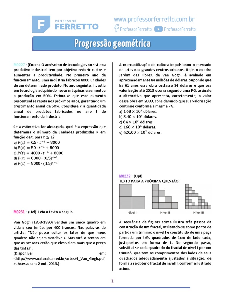 Cópia de Progressão Geométrica - Questões | PDF | Fractal | Natureza