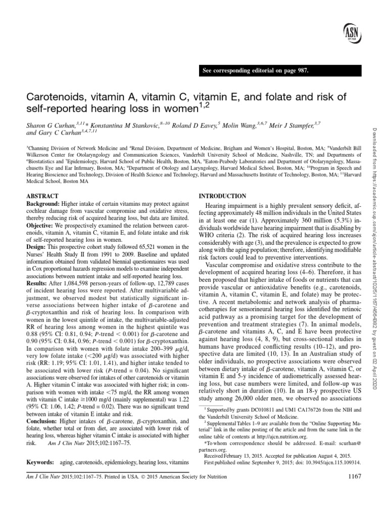Carotenoids, Vitamin A, Vitamin C, Vitamin E, and Folate and Risk of SelfReported Hearing Loss