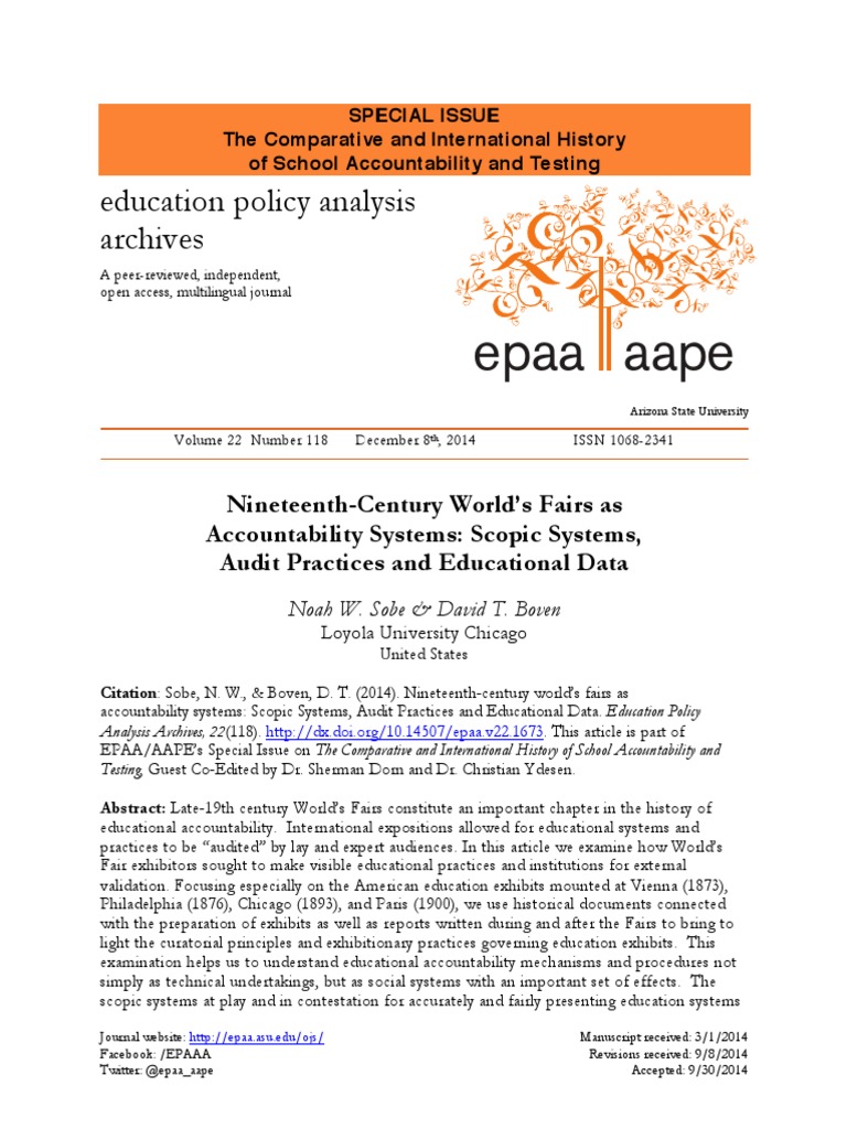 Epaa Aape Education Policy Analysis Archives PDF Accountability World's Fair