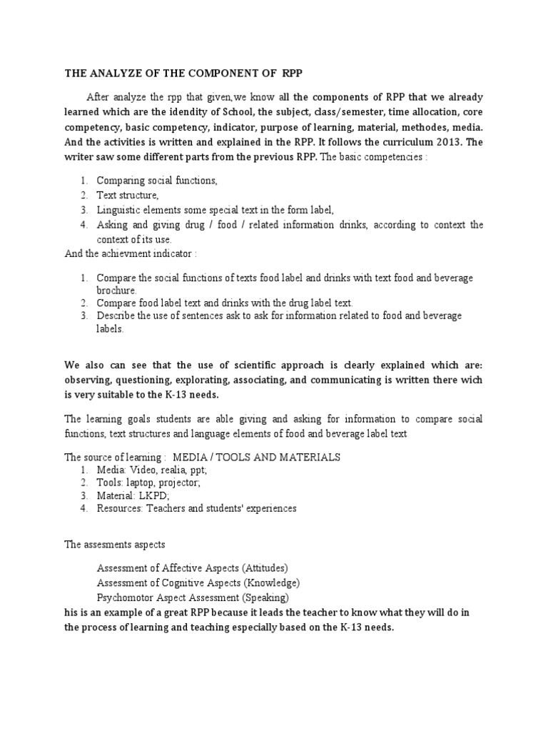CAHYALTIDIK19A - Components of RPP - CTBA | PDF
