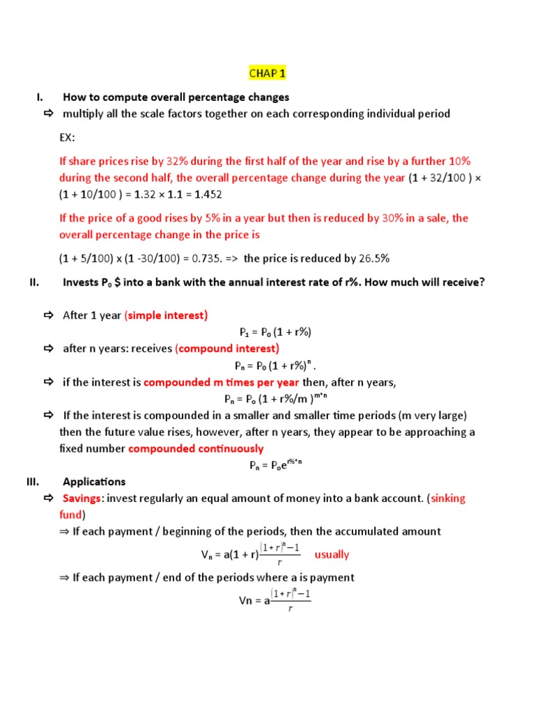 I. How To Compute Overall Percentage Changes: Compounded M Times Per ...