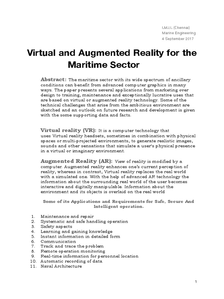 VR & AR Applications in Maritime | PDF | Augmented Reality | Virtual ...