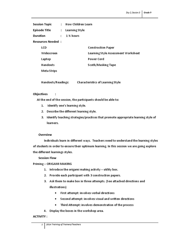 Understanding Grade 9 Learning Styles | PDF | Learning Styles ...