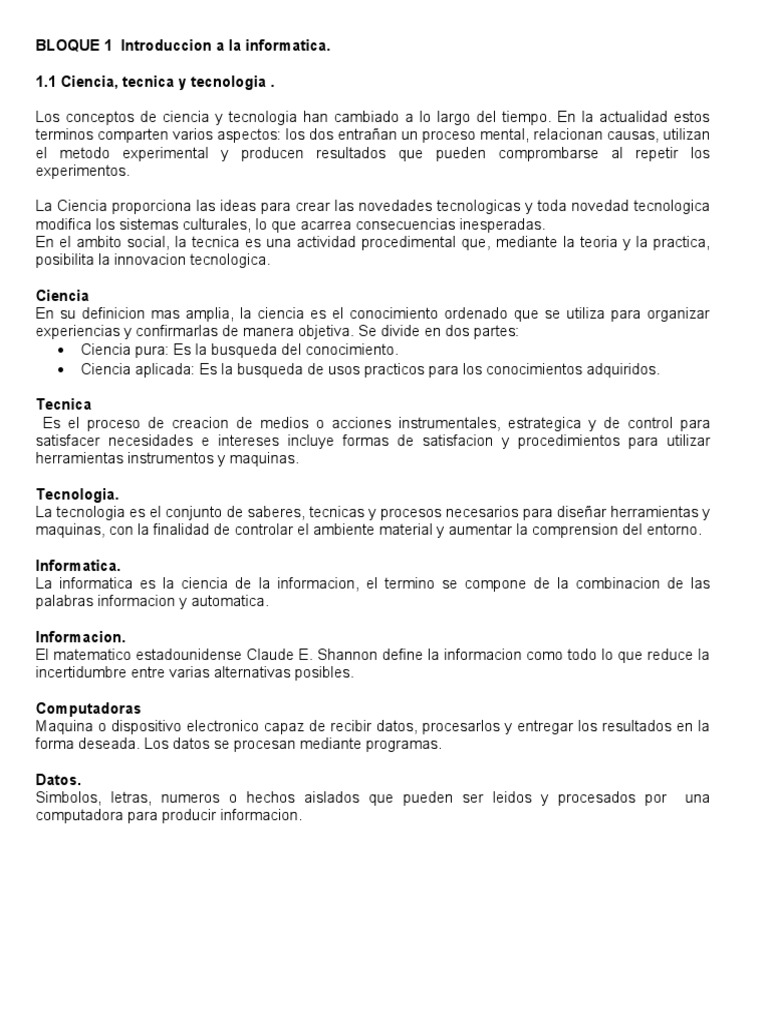 Introducción a la Informática: Bloque 1 | PDF | Hardware de la ...