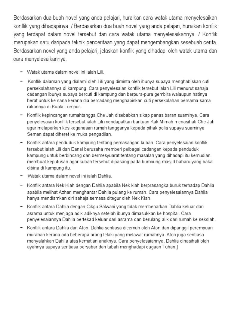 Cara Watak Utama Menyelesaikan Konflik Yang Dihadapinya Komsas Pdf