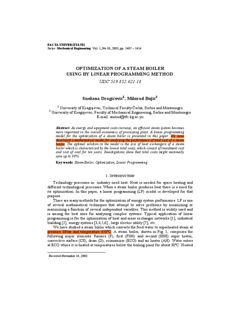Optimization of A Steam Boiler PDF | PDF | Steam | Boiler