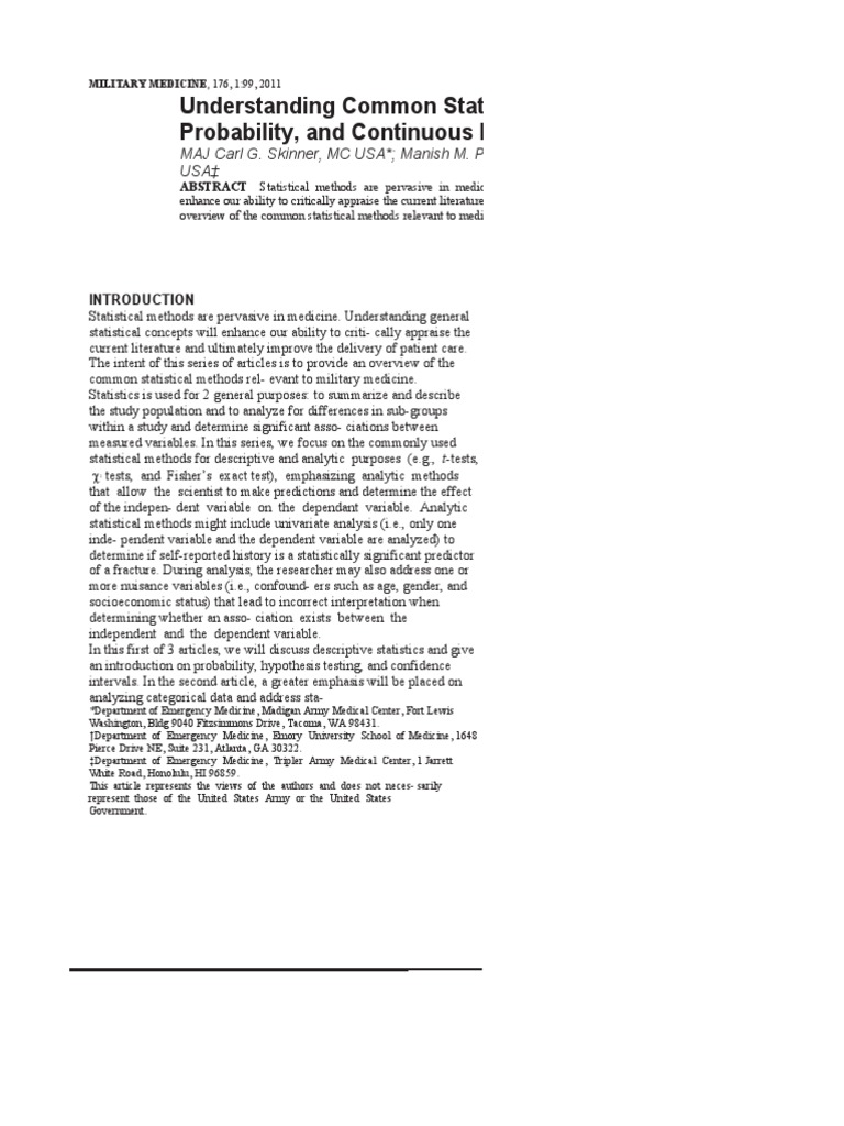 Understanding Common Statistical Methods | PDF | Student's T Test | P Value
